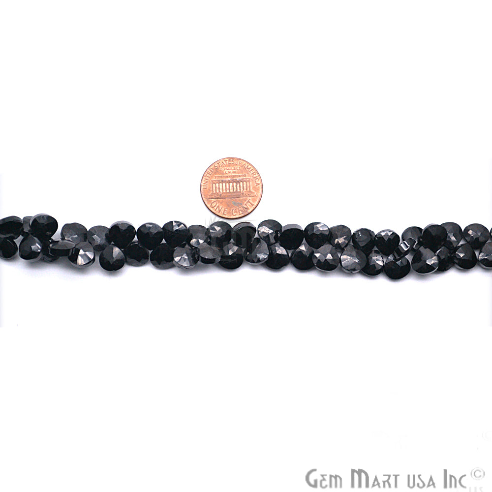 Black Spinel Onion Faceted Gemstone 7-8mm Rondelle Beads - GemMartUSA