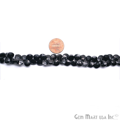 Black Spinel Onion Faceted Gemstone 7-8mm Rondelle Beads - GemMartUSA