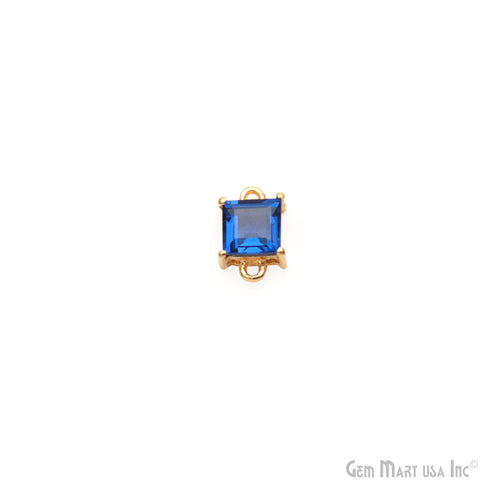 Sapphire Square 5mm Prong Setting Gold Plated Gemstone Connector