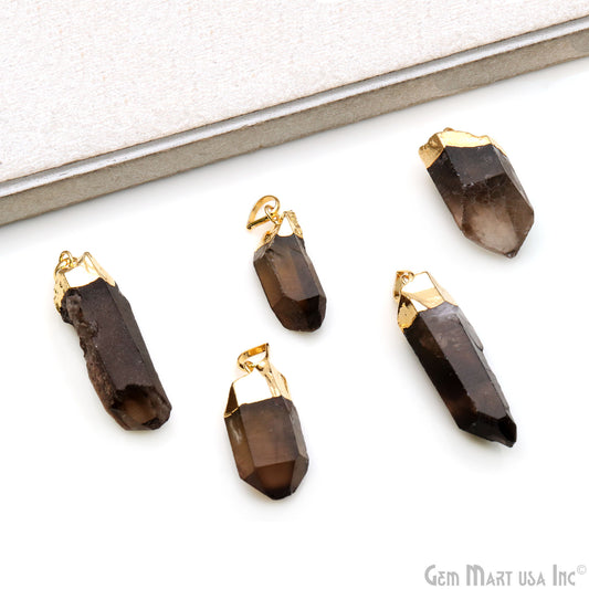 Smoky Topaz Organic 40x13mm Gold Electroplated Gemstone Pendant