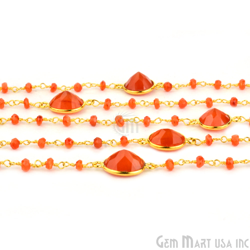 Carnelian Rosary 10mm Gold Plated Connector Chain - GemMartUSA