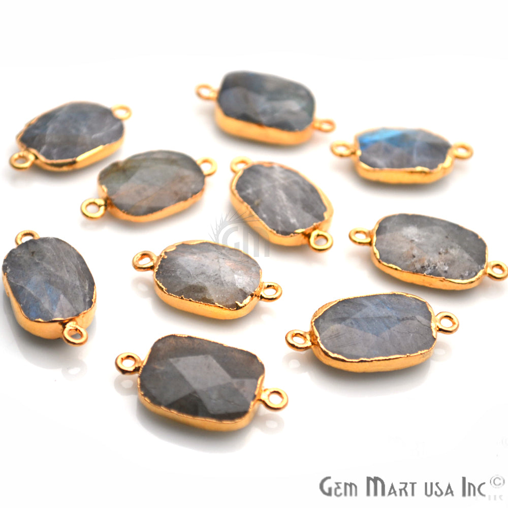 Labradorite 18x13mm Organic Shape Gold Electroplated Gemstone Connector - GemMartUSA