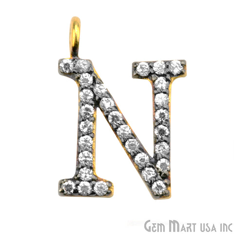 N' Alphabet Charm CZ Pave Gold Vermeil Charm for Bracelet & Pendants - GemMartUSA