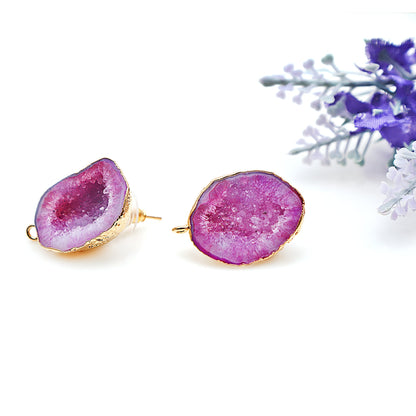 DIY Agate Slice Geode Druzy Gold Edged Loop Connector Studs Earrings