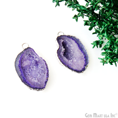 Geode Druzy 21x34mm Organic Silver Electroplated Single Bail Gemstone Earring Connector 1 Pair