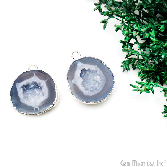 Geode Druzy 30x24mm Organic Silver Electroplated Single Bail Gemstone Earring Connector 1 Pair