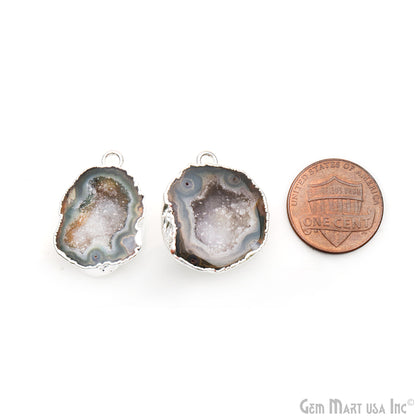 Geode Druzy 25x19mm Organic Silver Electroplated Single Bail Gemstone Earring Connector 1 Pair