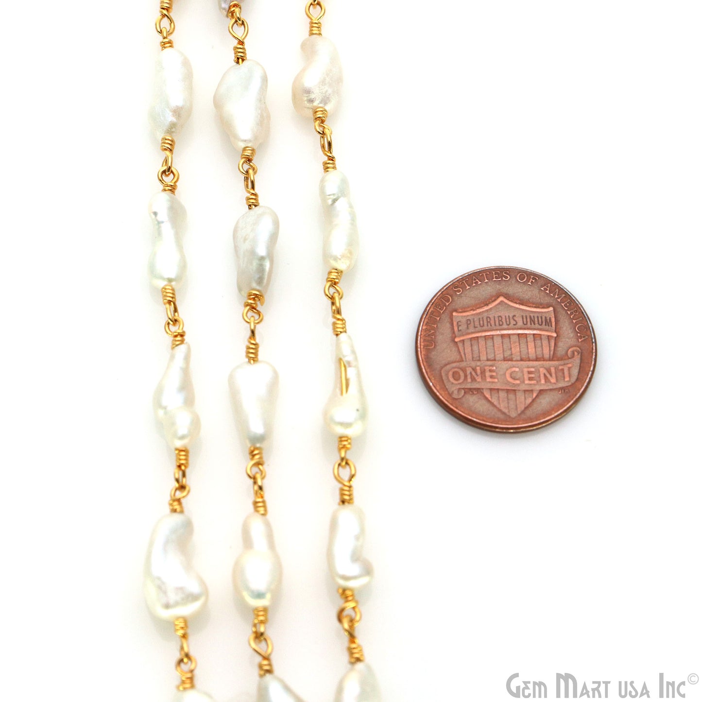 Pearl Free Form 14x8mm Gold Wire Wrapped Rosary Chain