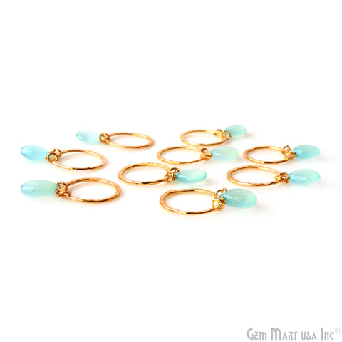 Aqua Chalcedony Pears 19mm Hoop Gold Wire Wrapped Gemstone Connector 1pc