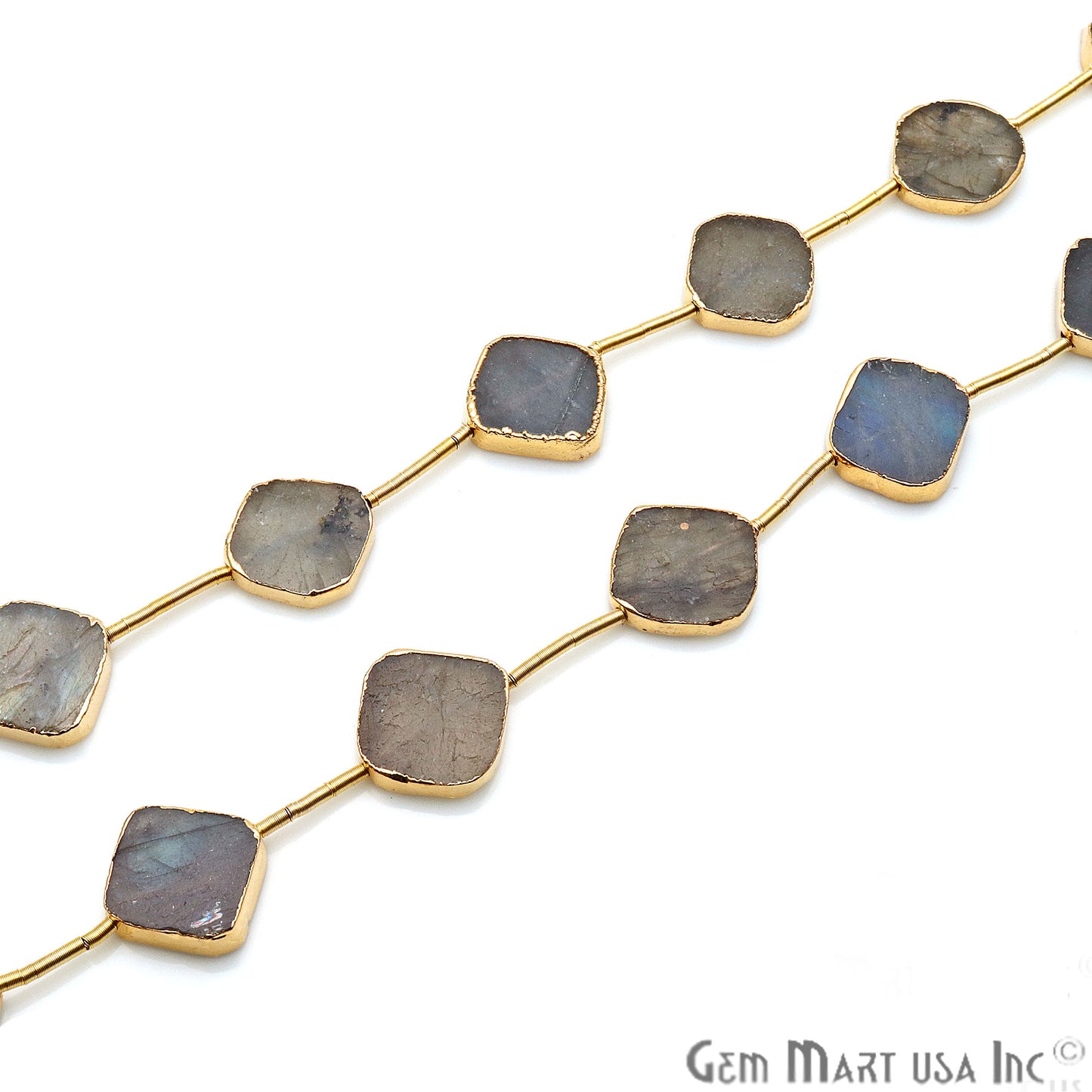 Labradorite Free Form 18x15mm Gold Edged Crafting Beads Gemstone Strands 9INCH - GemMartUSA