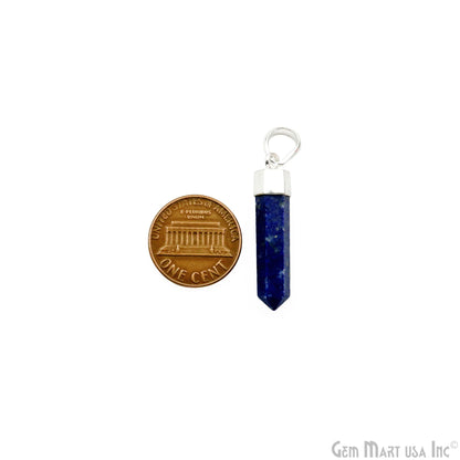 Lapis Pencil Pendant 32x6mm Single Bail Electroplated Pendant