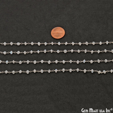 Rainbow Moonstone Cabochon 4mm Silver Wire Wrapped Rosary Chain