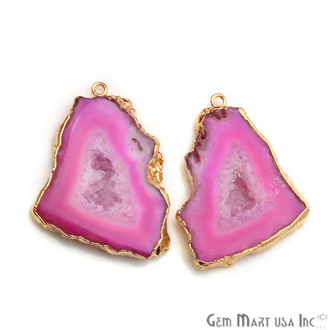 Agate Slice 32x41mm Organic Gold Electroplated Gemstone Earring Connector 1 Pair - GemMartUSA
