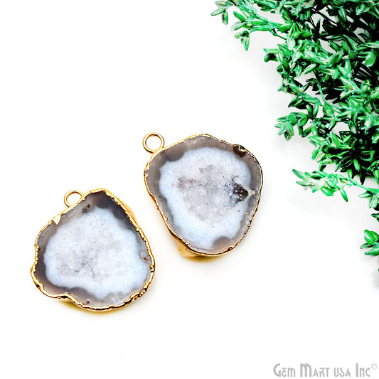 Geode Druzy 31x28mm Organic Gold Electroplated Single Bail Gemstone Earring Connector 1 Pair