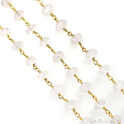 Rose Quartz Faceted Beads 6-7mm Gold Wire Wrapped Beaded Rosary Chain