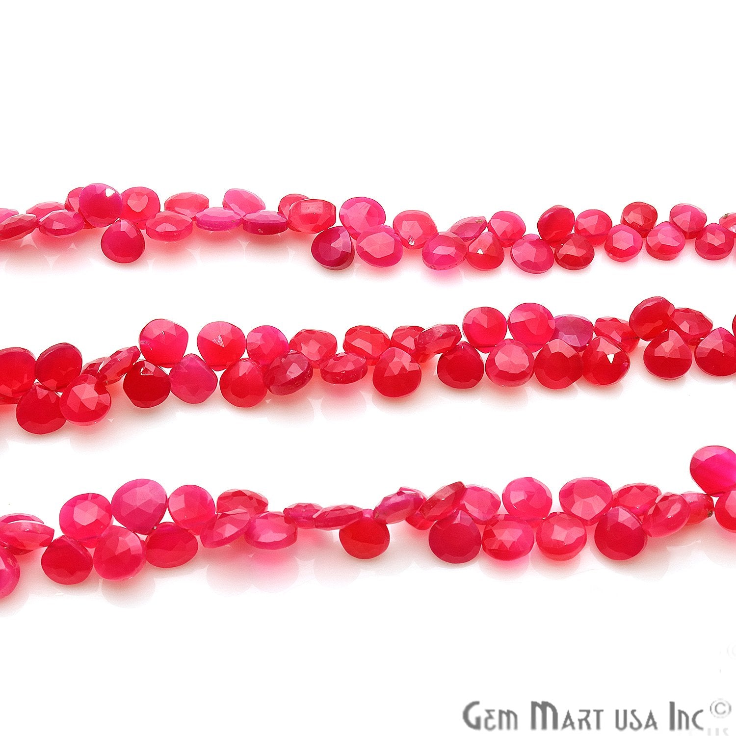 Hot Pink Chalcedony Heart Shape Gemstone Bead 7-8mm Rondelle Beads - GemMartUSA