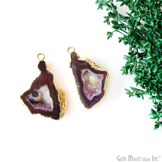 Geode Druzy 42x28mm Organic Gold Electroplated Single Bail Gemstone Earring Connector 1 Pair