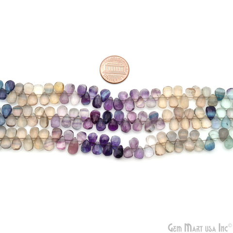 Fluorite Faceted Pears Shape Gemstone 9x7mm Silver Wire Rondelle 8Inch Strand