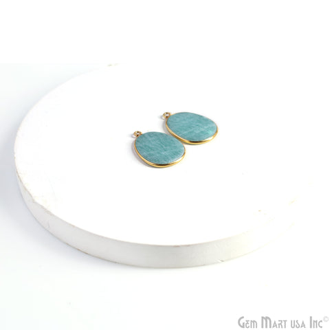 Amazonite Free Form Gold Plated Single Bail Bezel Smooth Slab Slice Thick Gemstone Connector 29x16mm 1 Pair