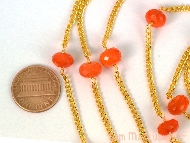 Carnelian 8-10mm Beaded Gold Plated Wire Wrapped Rosary Chain (762943537199)