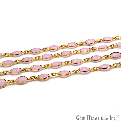 Rose Chalcedony 7x5mm Bezel Link Gold Plated Continuous Connector Chain - GemMartUSA