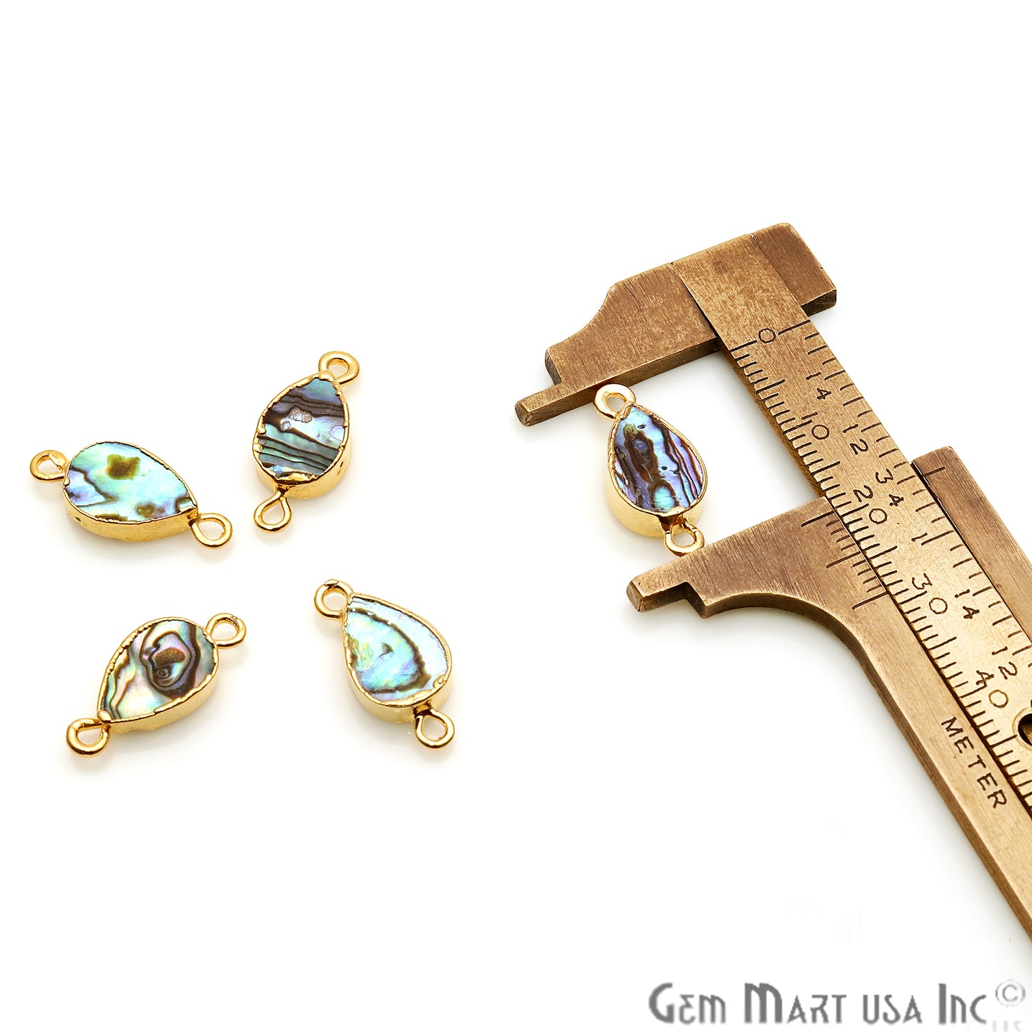 Abalone Shell 8x12mm Pears Double Bail Gold Electroplated Connector - GemMartUSA