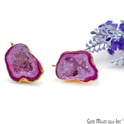 DIY Agate Slice Geode Druzy Gold Edged Loop Connector Studs Earrings