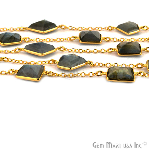 Labradorite 10-15mm Fancy Cut Stone Gold Plated Bezel Connector Chain - GemMartUSA (764188295215)