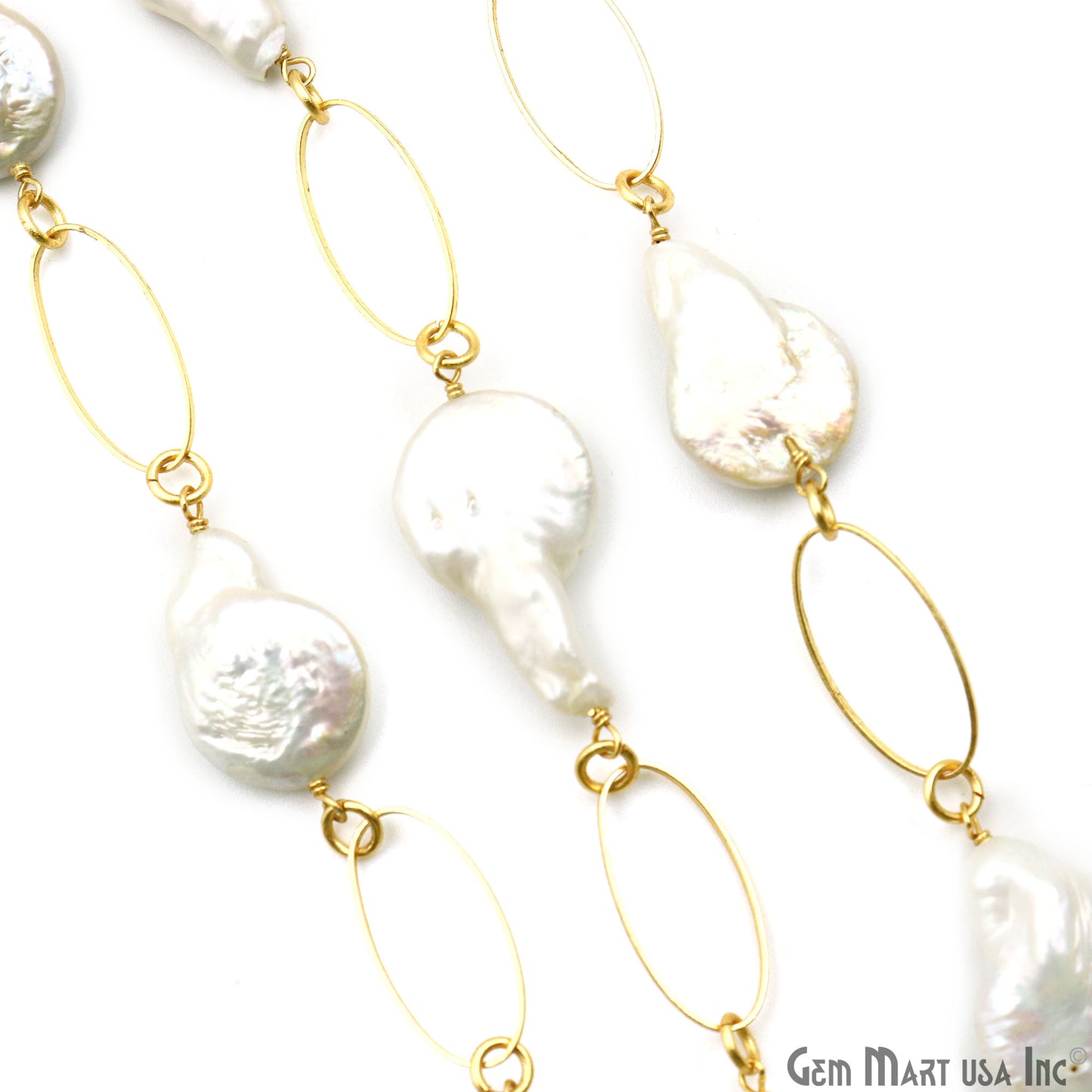 Freshwater Pearl Beads With Gold Plated Oval Finding Rosary Chain