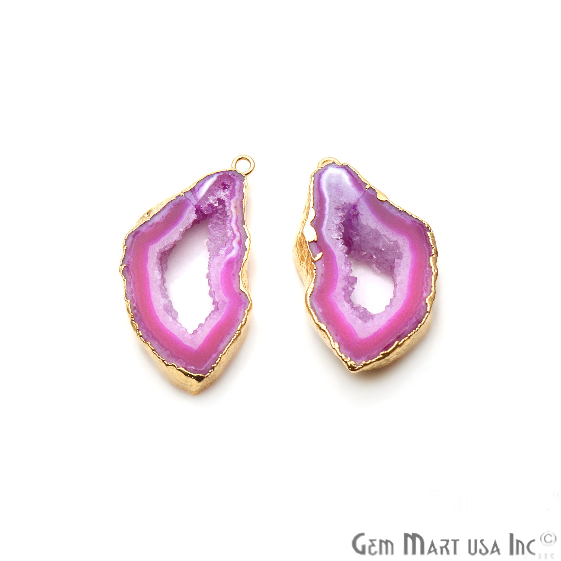 Agate Slice 36x16mm Organic Gold Electroplated Gemstone Earring Connector 1 Pair - GemMartUSA