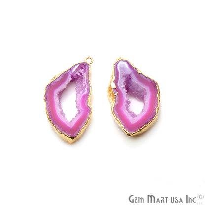 Agate Slice 36x16mm Organic Gold Electroplated Gemstone Earring Connector 1 Pair - GemMartUSA