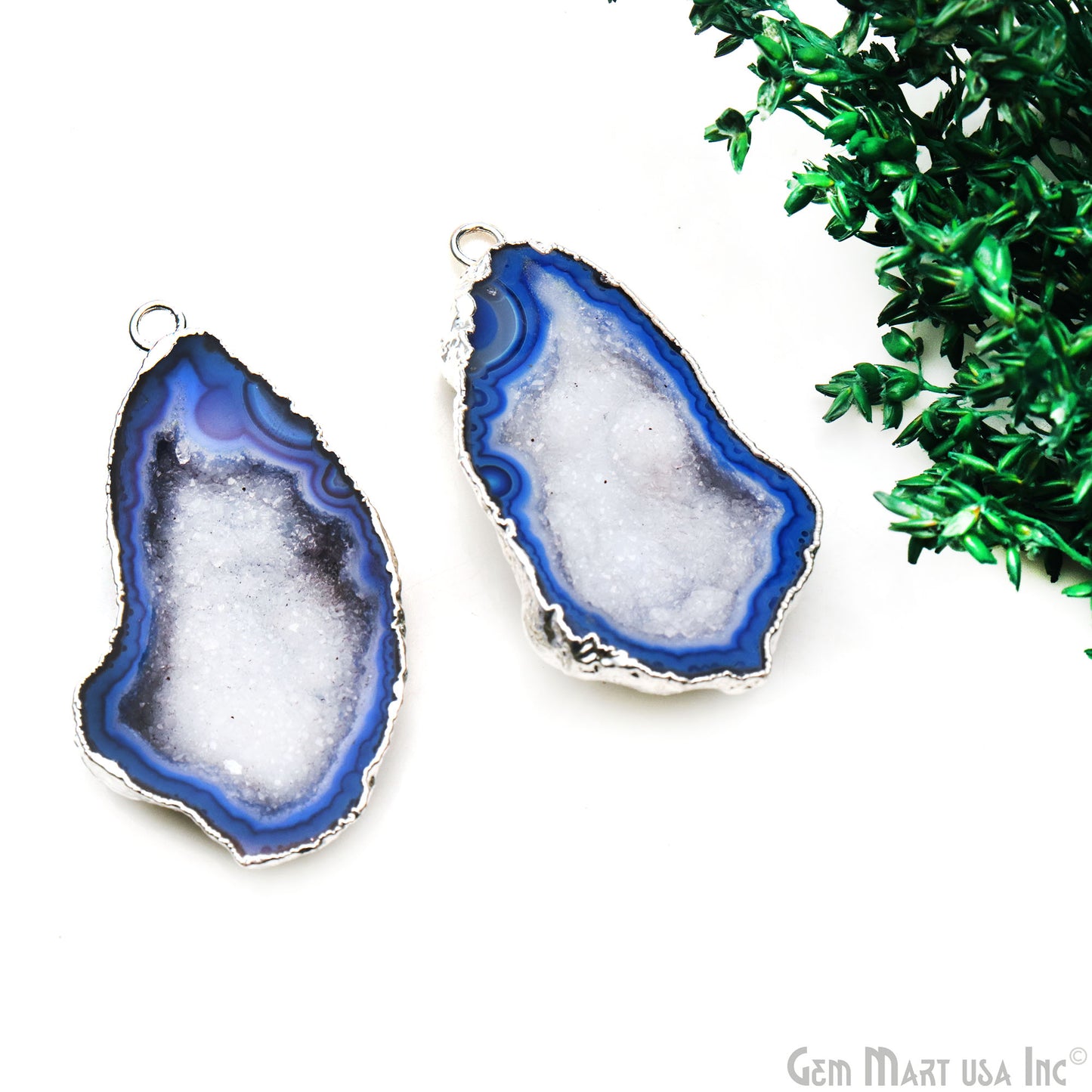 Geode Druzy 26x40mm Organic Silver Electroplated Single Bail Gemstone Earring Connector 1 Pair