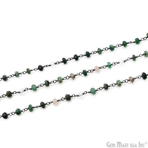 Emerald 4mm Faceted Beads Oxidized Rosary Chain