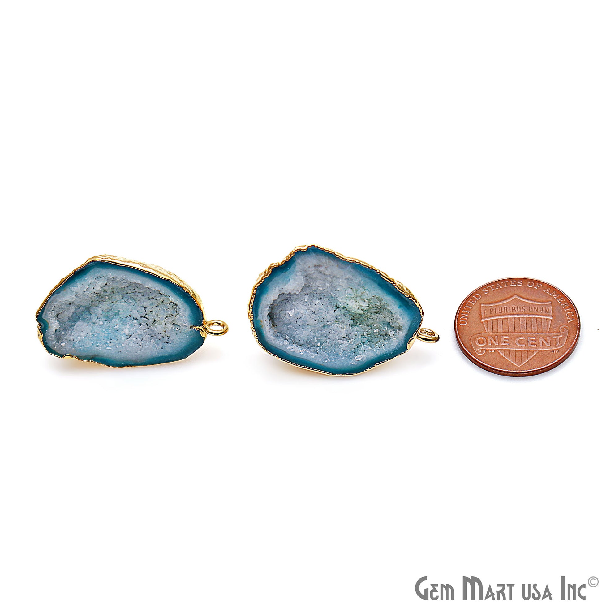 DIY Agate Slice Geode Druzy 29x20mm Gold Electroplated Loop Connector Studs Earrings - GemMartUSA