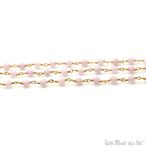 Light Pink Jade Faceted Beads 4mm Gold Plated Wire Wrapped Rosary Chain