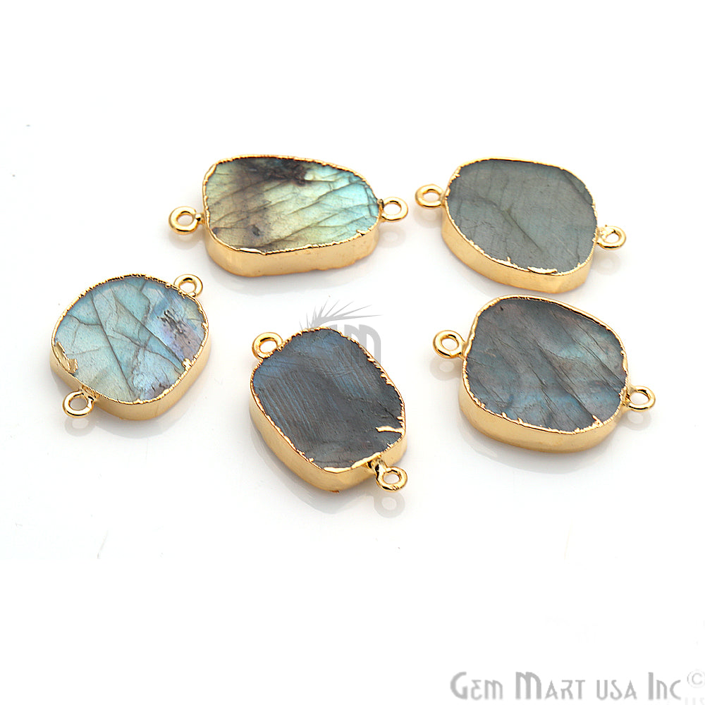 Labradorite 28x20mm Organic Shape Gold Electroplated Gemstone Connector - GemMartUSA