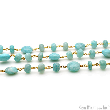 Amazonite Coin 7-8mm Gold Plated Rough Beads Rosary Chain