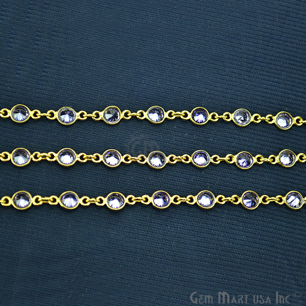 Tanzanite 4mm Round Gold Bezel Continuous Connector Chain - GemMartUSA (764303605807)