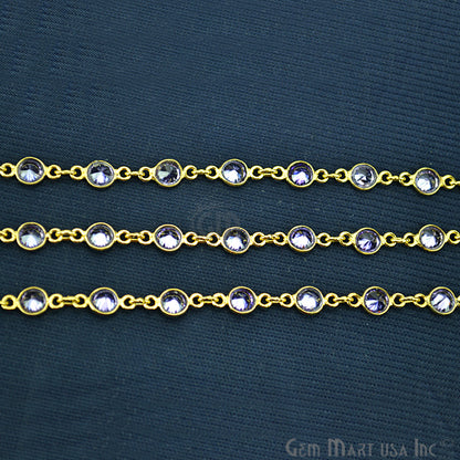 Tanzanite 4mm Round Gold Bezel Continuous Connector Chain - GemMartUSA (764303605807)