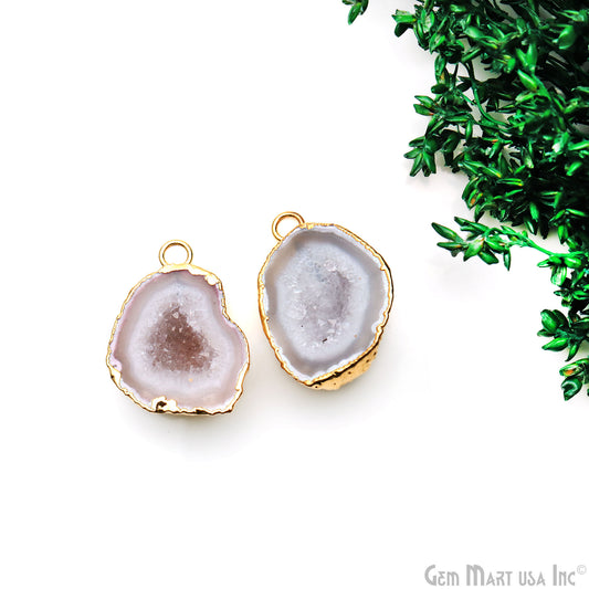 Geode Druzy 28x19mm Organic Gold Electroplated Single Bail Gemstone Earring Connector 1 Pair