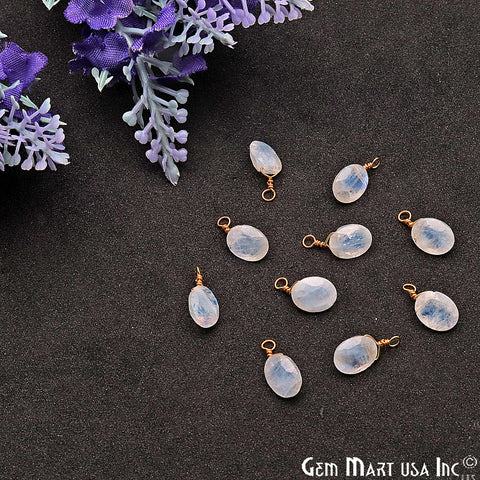 Rainbow Moonstone 7x9mm Oval Single Bail Gold Wire Wrapped Gemstone Connector - GemMartUSA