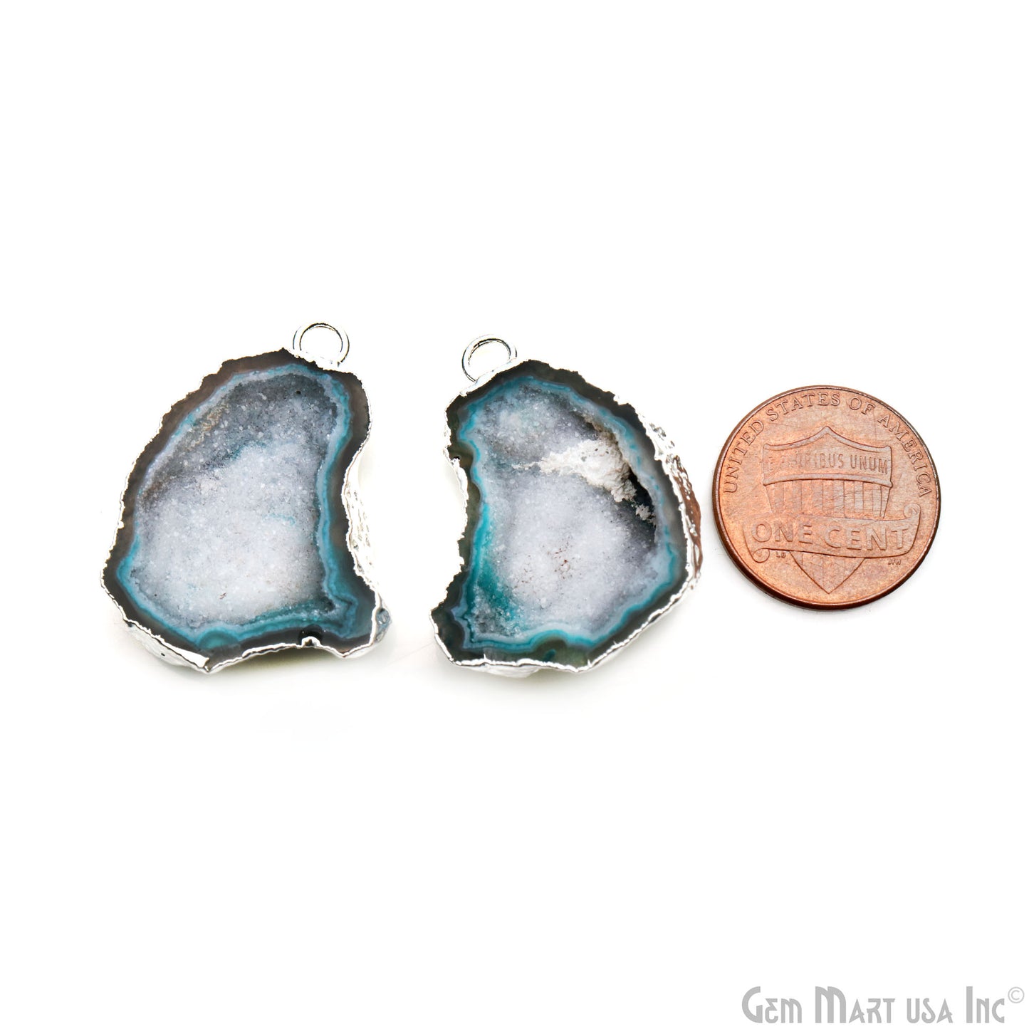 Geode Druzy 30x22mm Organic Silver Electroplated Single Bail Gemstone Earring Connector 1 Pair