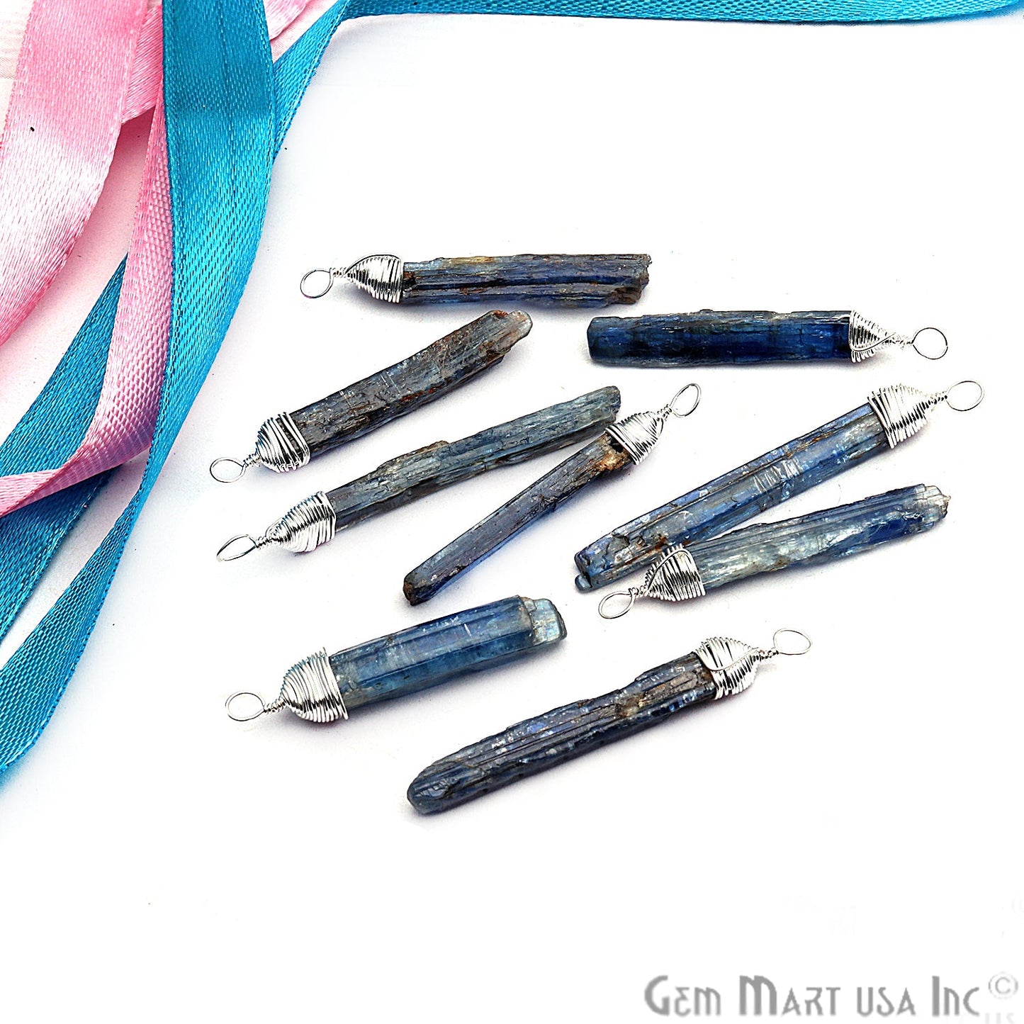 Kyanite Silver Wire Wrapped 37x5mm Jewelry Making Rough Shape Connector - GemMartUSA