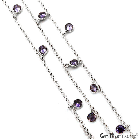 Amethyst Round 5mm Silver Plated Bezel Connector Dangle Rosary Chain