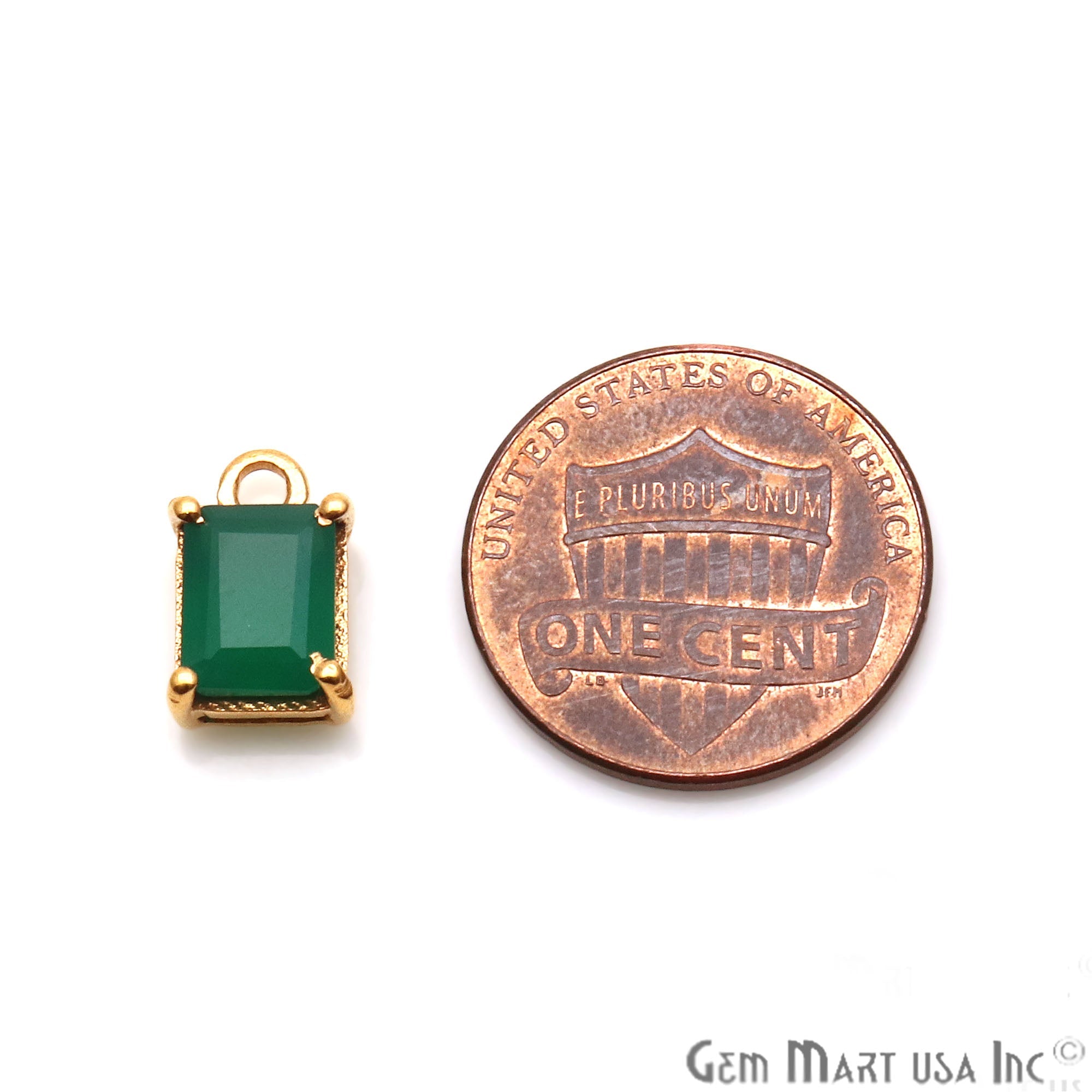 Green Onyx 6x8mm RectAngel Gold Plated Prong Setting Gemstone Connector (Pick Bail) - GemMartUSA