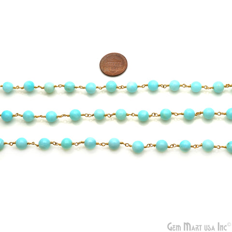 Blue Opal 7-8mm Gold Plated Cabochon Beads Rosary Chain