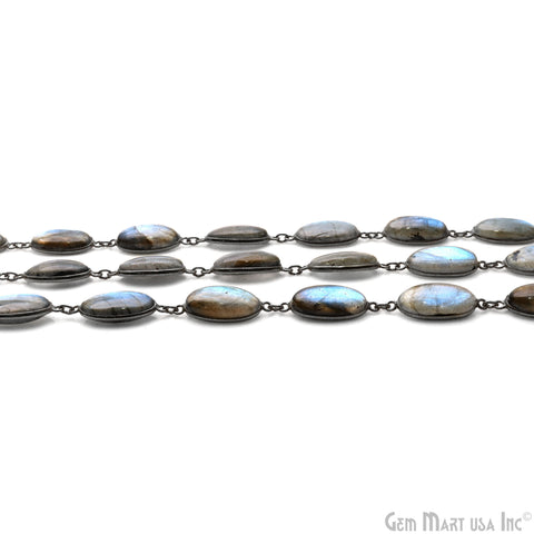 Labradorite Cabochon Oval 9x18mm Oxidized Continuous Connector Chains