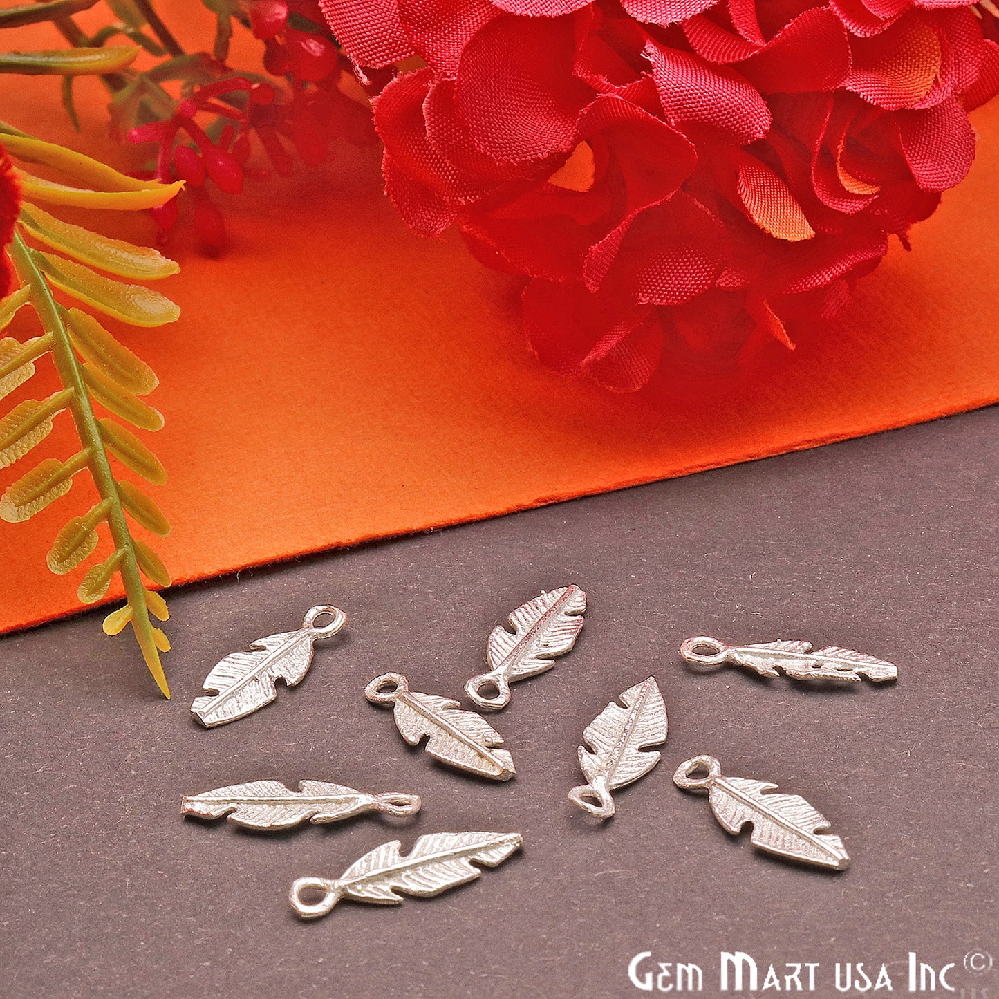 5pc Lot Leaf Finding 18x6mm Silver Chandelier Jewelry Charm - GemMartUSA