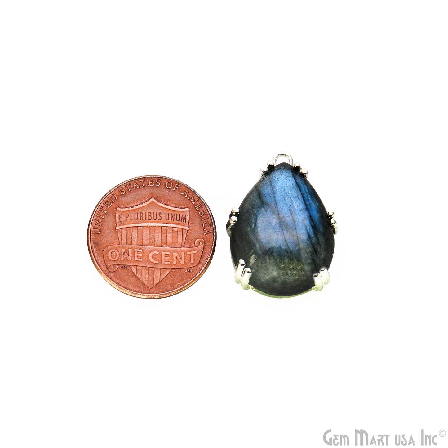 Flashy Labradorite Cabochon 23x16mm Pears Prong Silver Setting Single Bail Gemstone Connector