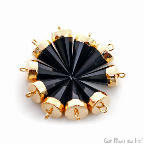 Black Onyx Spike 23x10mm Gold Electroplated Gemstone Pendant Connector